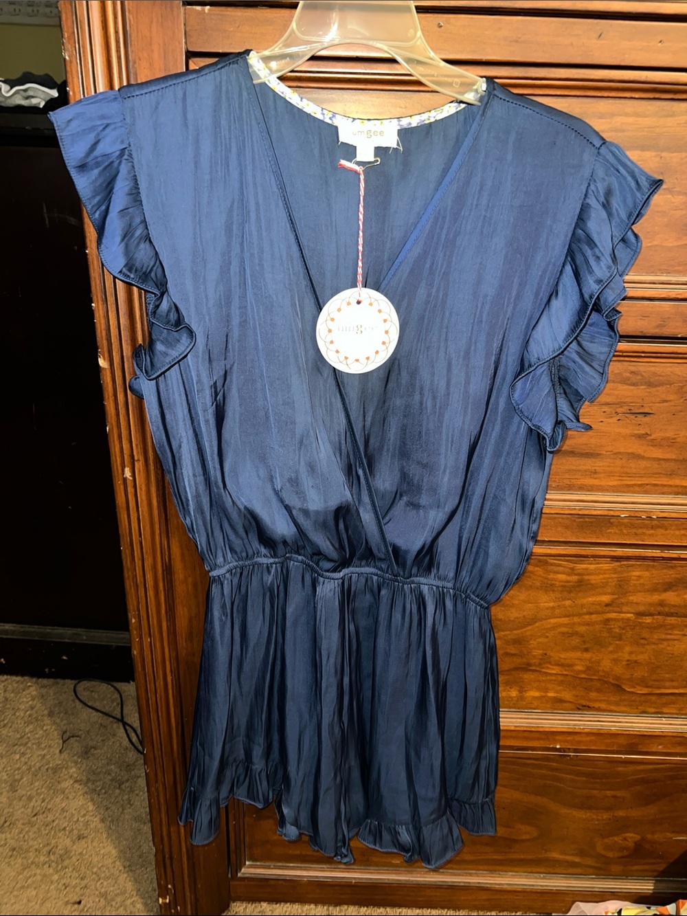 Umgee Navy Ruffle Sleeve Romper - Picture 3 of 5